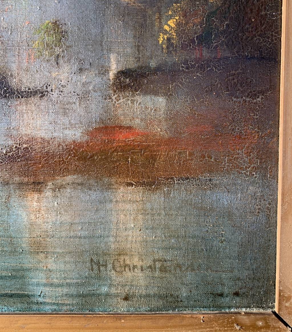 Nils Hans Christiansen (danois, 1850 - 1922) - Golfe Au Coucher Du Soleil.-photo-4