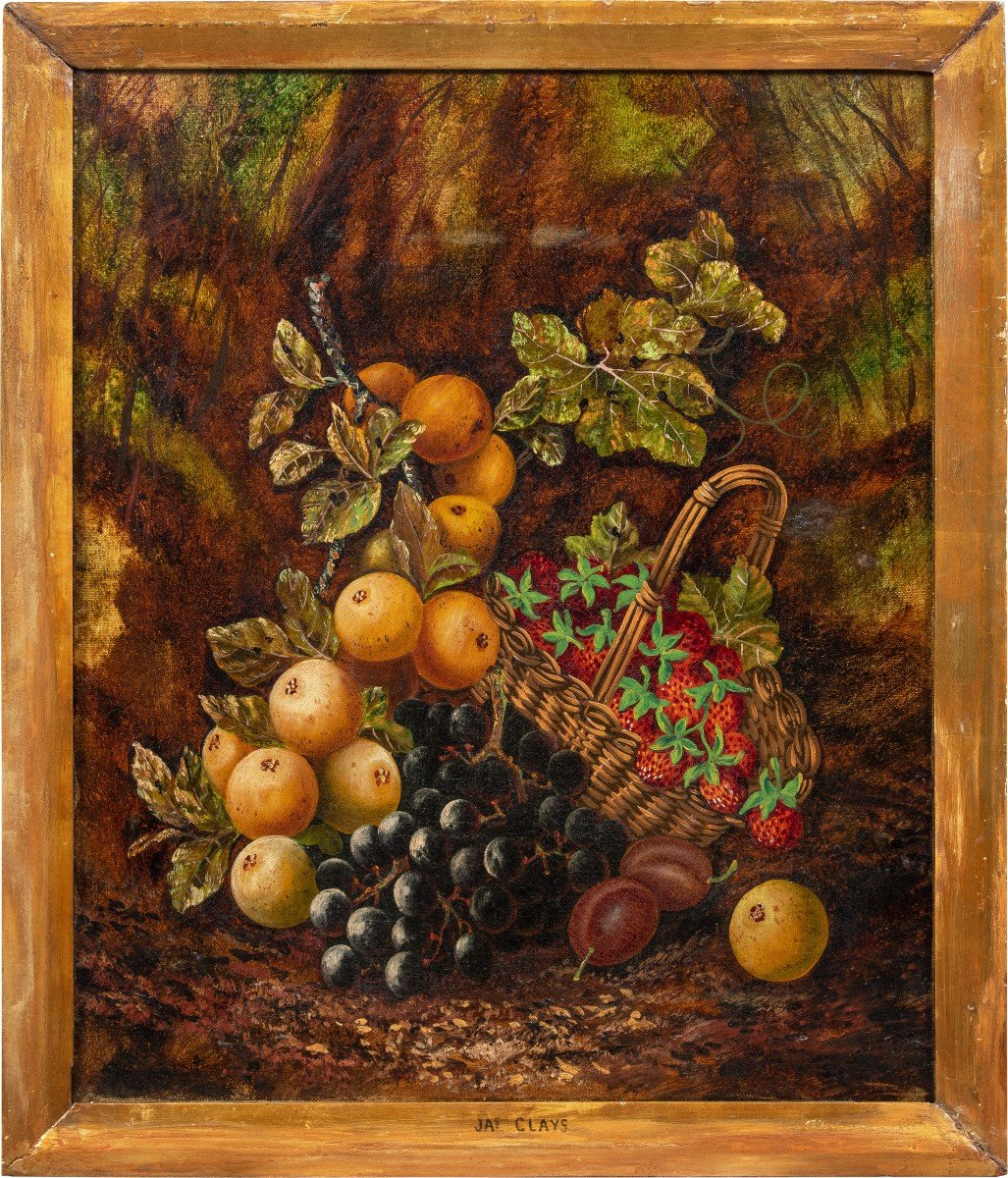 J. Clays (britannique, 19e-20e Siècle) - Nature Morte à La Corbeille De Fruits.