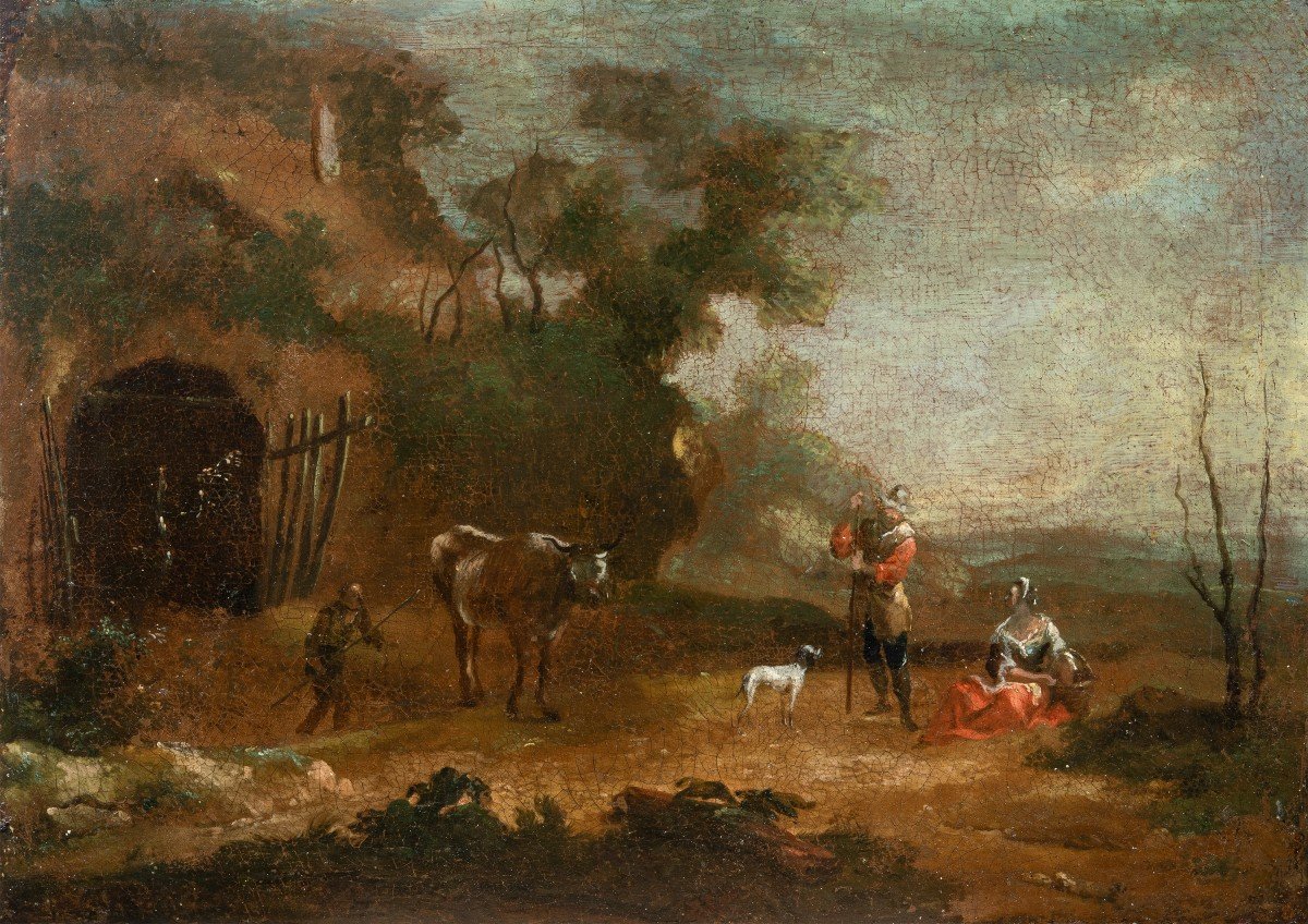 Italian Painter (18th Century) - Landscape With Shepherds At Rest.