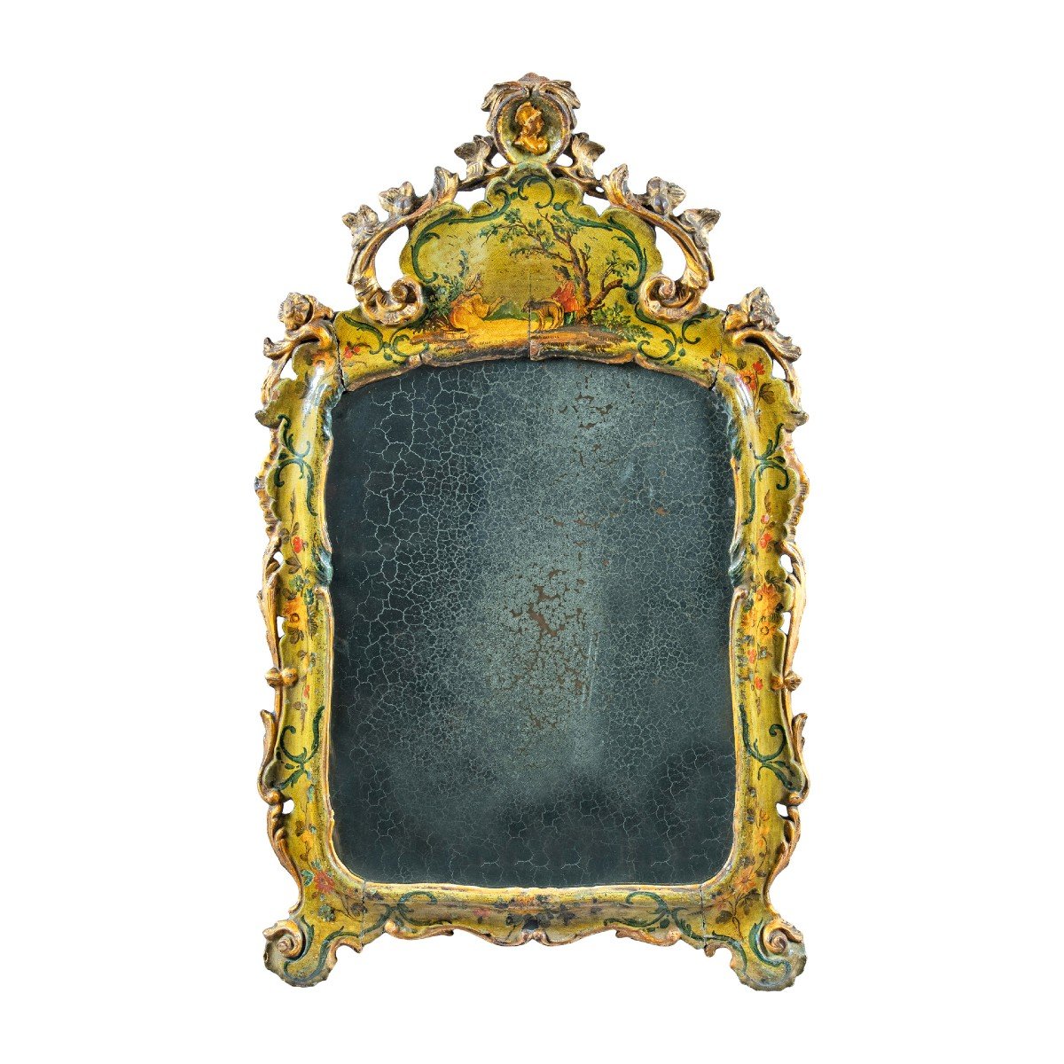 Carved, Lacquered And Painted Wooden Mirror. Venice, 18th Century