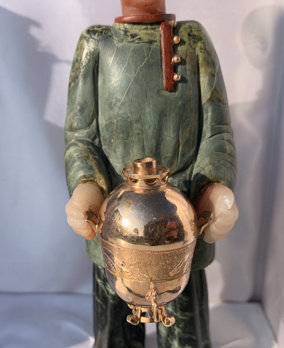 Table Sculpture In Semi-precious Stones(follower Of Fabergé)- Boy With Samovar. Russia, XIX-xx-photo-4