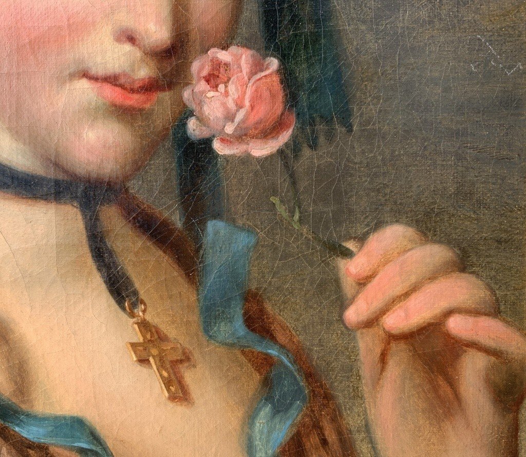 Peintre Français (18ème Siècle) - Portrait d'Une Bergère à La Rose.-photo-4