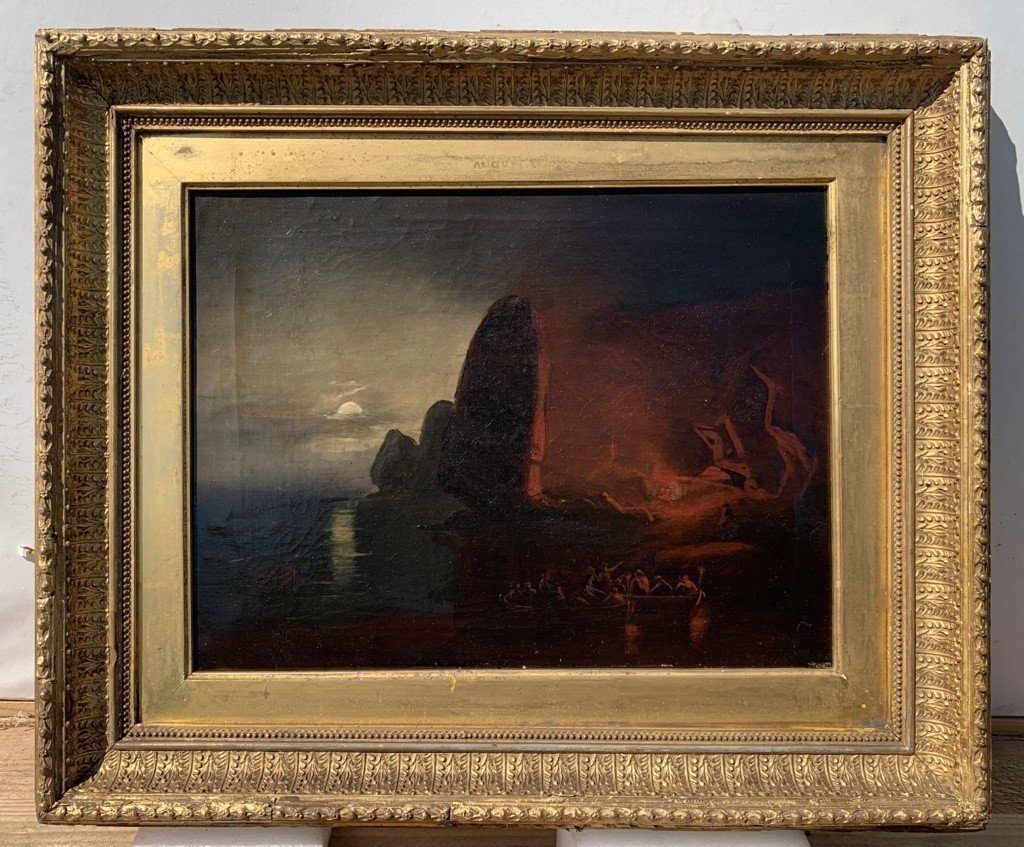 Peintre Anglais (début XIXe Siècle) - Bateaux Au Clair De Lune Sur La Tamise.-photo-2