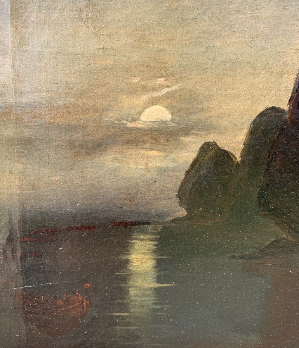 Peintre Anglais (début XIXe Siècle) - Bateaux Au Clair De Lune Sur La Tamise.-photo-4