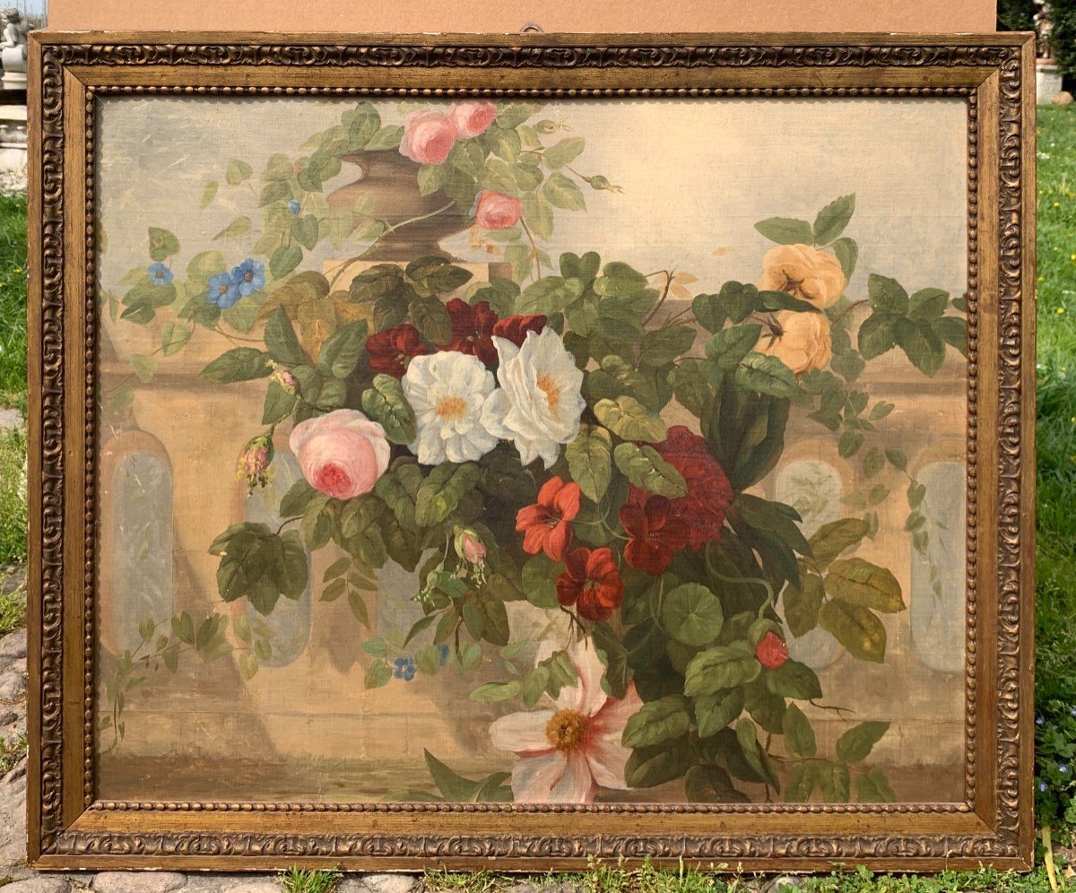 Italian Painter (19th-20th Century) - Still Life Of Flowers.-photo-2