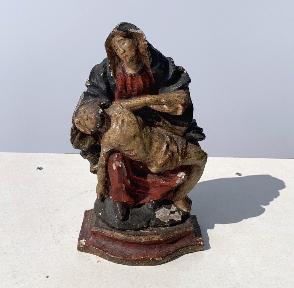 Carved And Painted Wooden Sculpture - Pietà - Italy, 18th Century-photo-2
