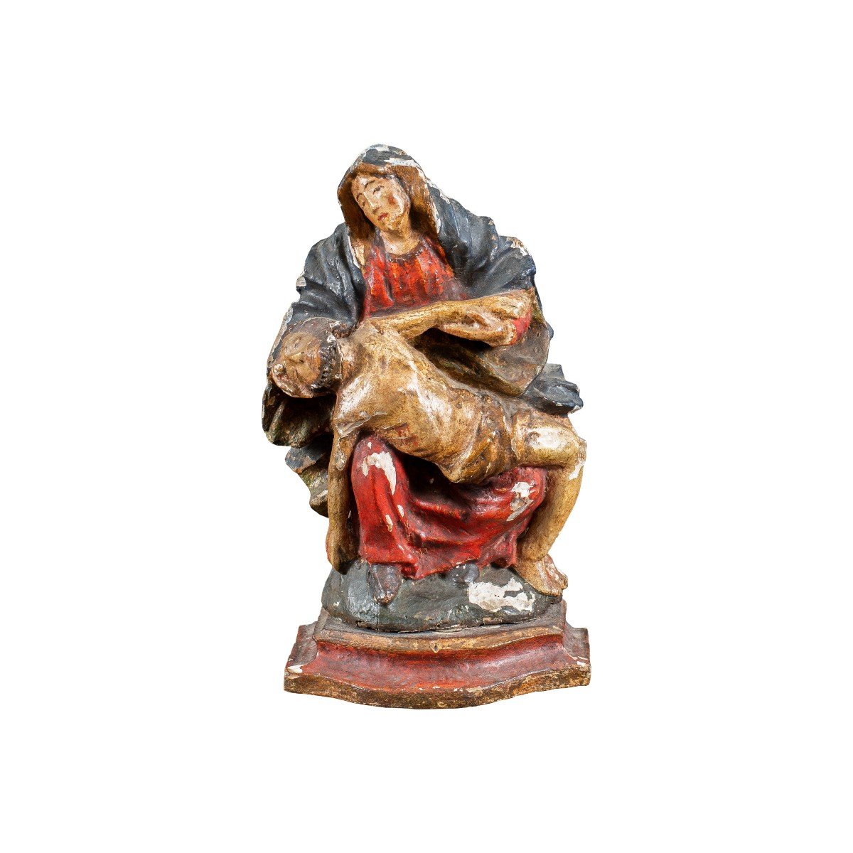 Carved And Painted Wooden Sculpture - Pietà - Italy, 18th Century