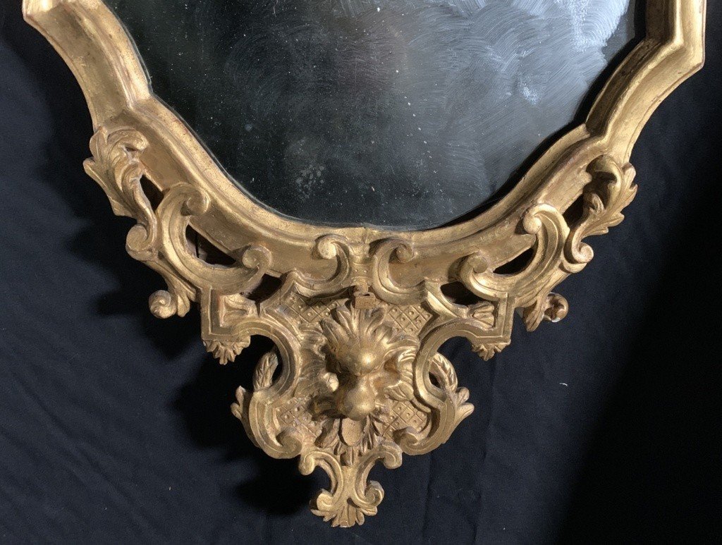 Pair Of Carved And Gilded Wooden Mirrors. Italy, 18th Century.-photo-4
