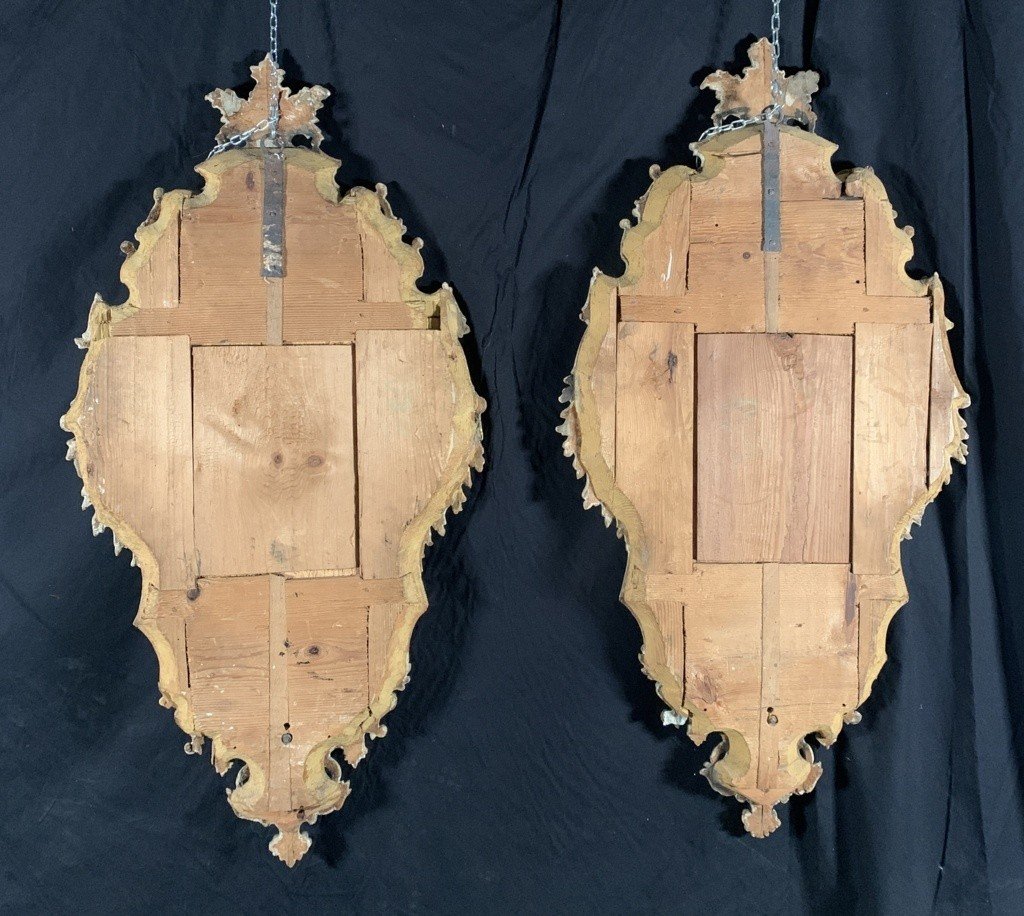 Pair Of Carved And Gilded Wooden Mirrors. Italy, 18th Century.-photo-1