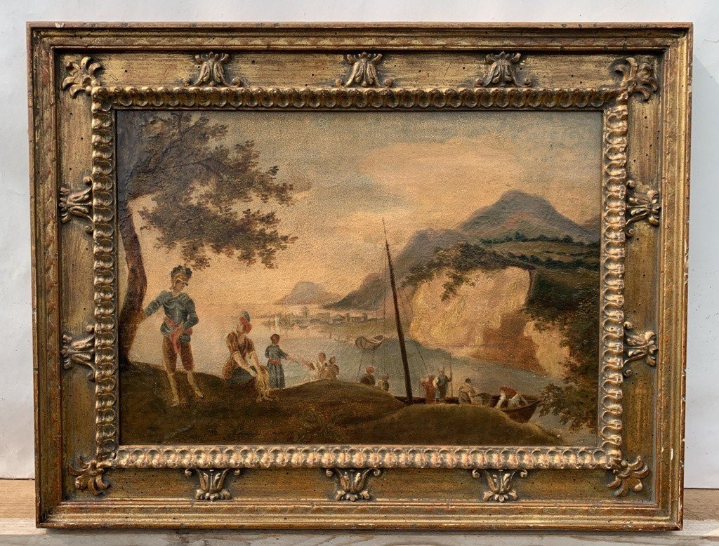 Peintre Européen (xviiie-xixe Siècle) - l'Arrivée Des Marchands Par Bateau.-photo-2