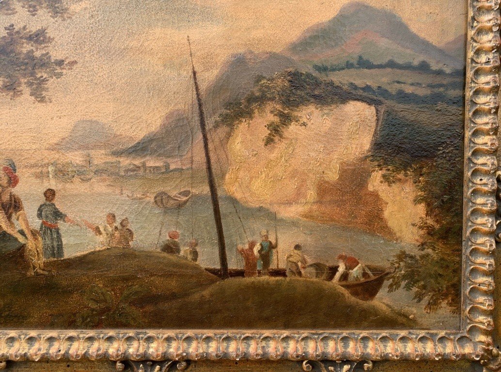 Peintre Européen (xviiie-xixe Siècle) - l'Arrivée Des Marchands Par Bateau.-photo-4