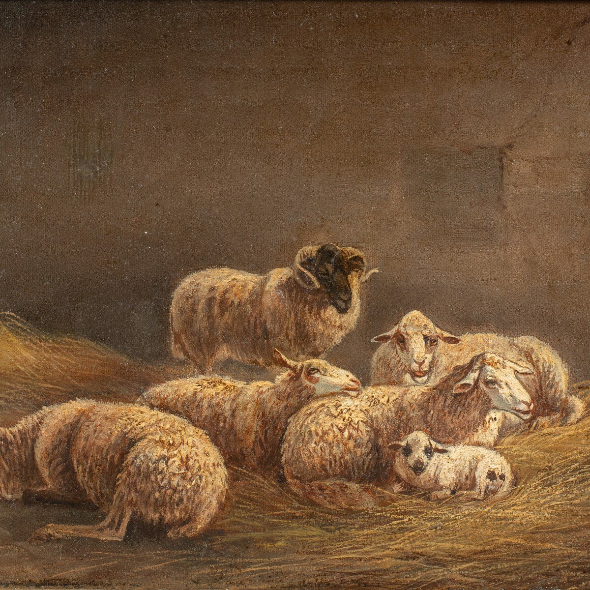 Peintre Italien (19ème Siècle) - Moutons à l'étable.-photo-2