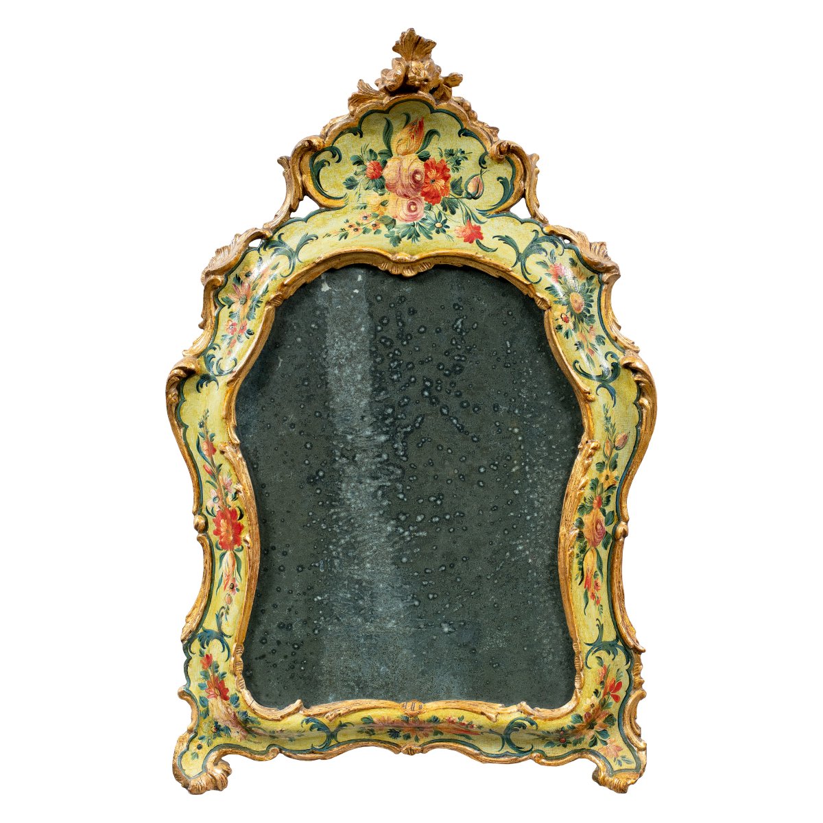 Carved, Lacquered And Painted Wooden Mirror. Venice, 18th Century.