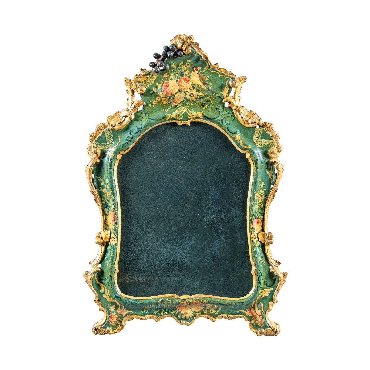Carved, Lacquered And Painted Wooden Mirror. Venice, 18th Century.