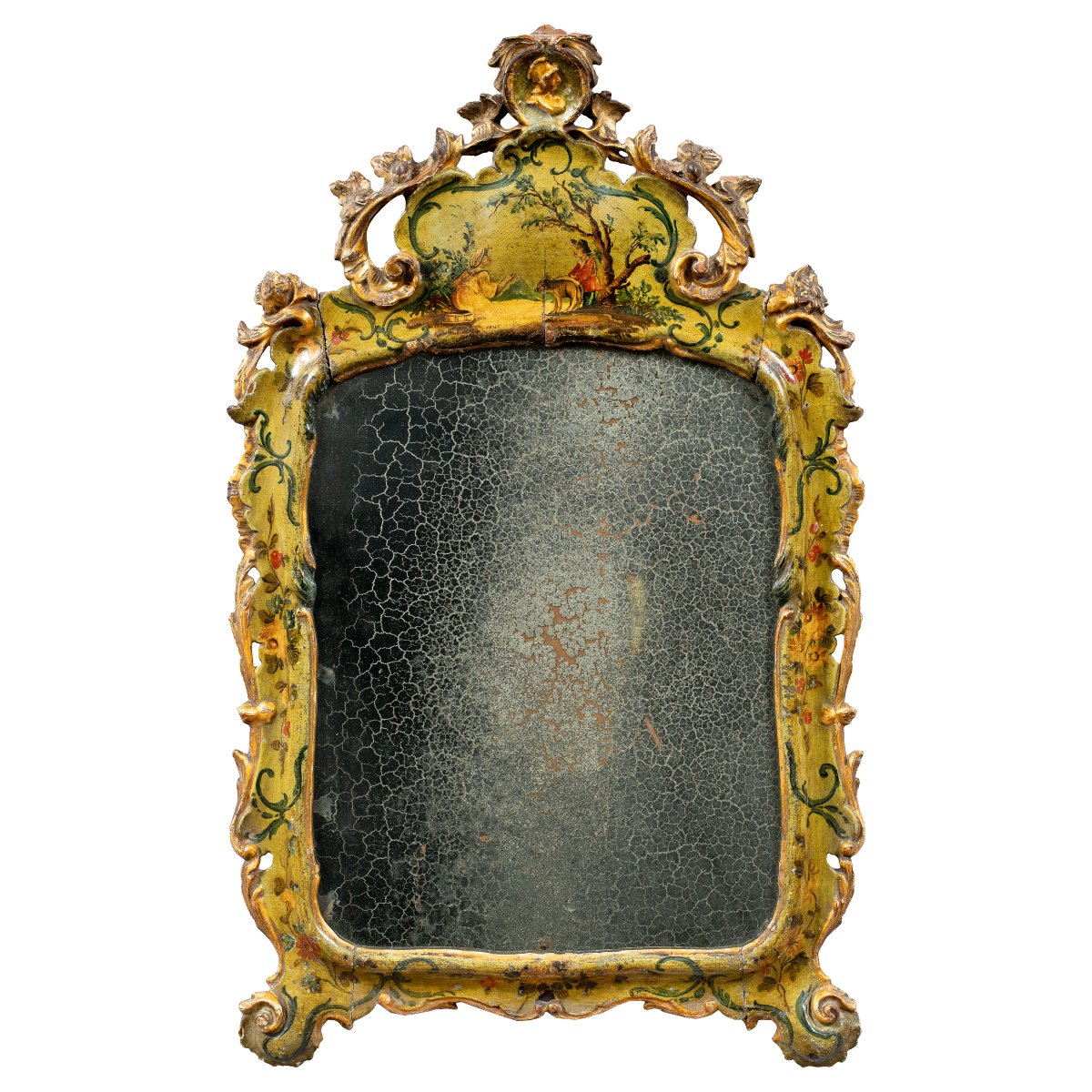 Miroir En Bois Sculpté, Laqué Et Peint. Venise, XVIIIe Siècle