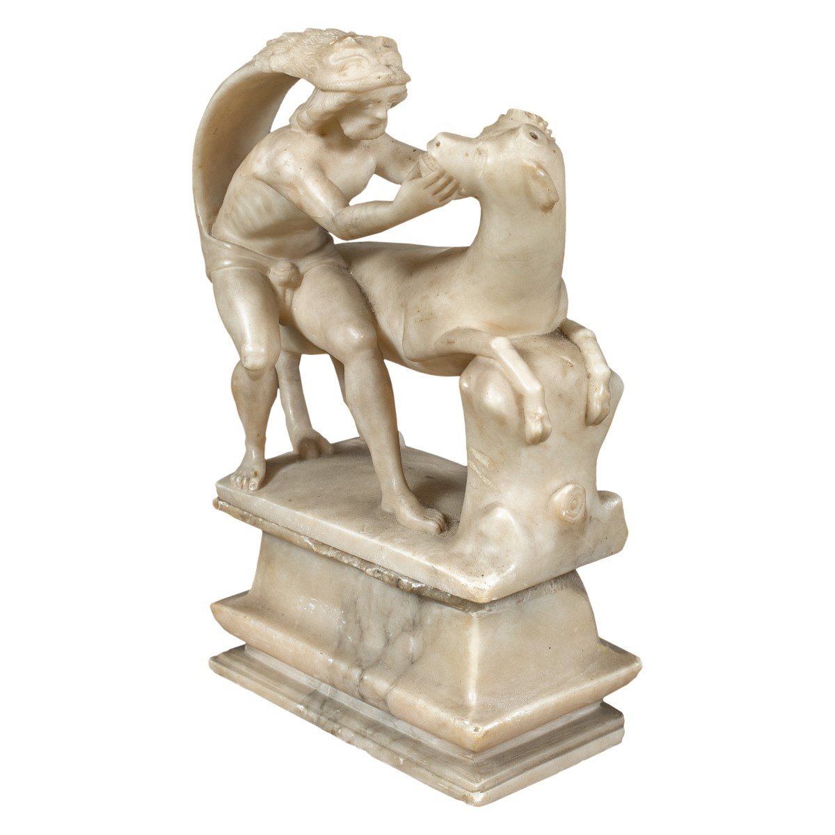 Sculpture en albâtre sculpté - Hercule et le taureau crétois. Rome, XVIIe siècle.-photo-2