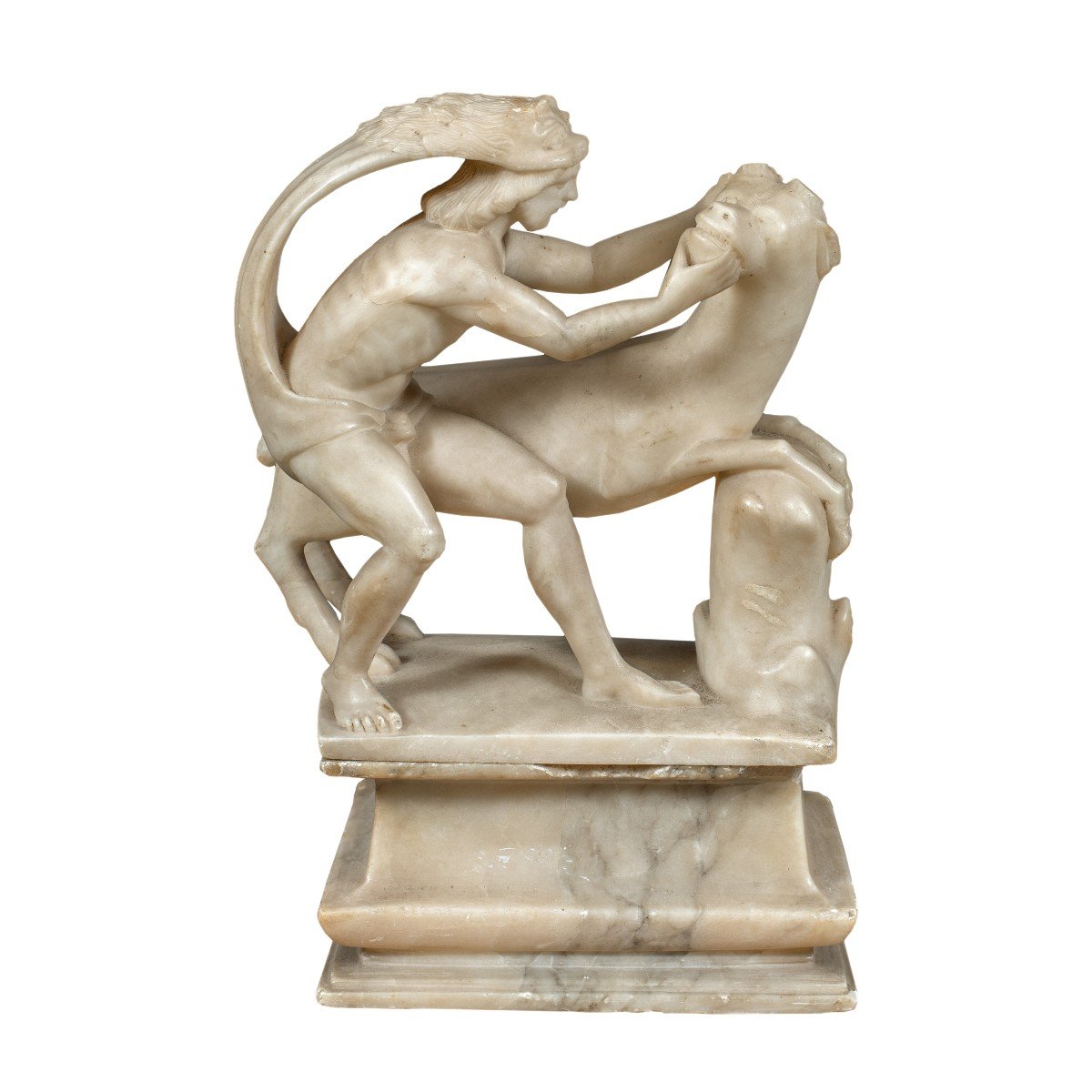 Sculpture en albâtre sculpté - Hercule et le taureau crétois. Rome, XVIIe siècle.