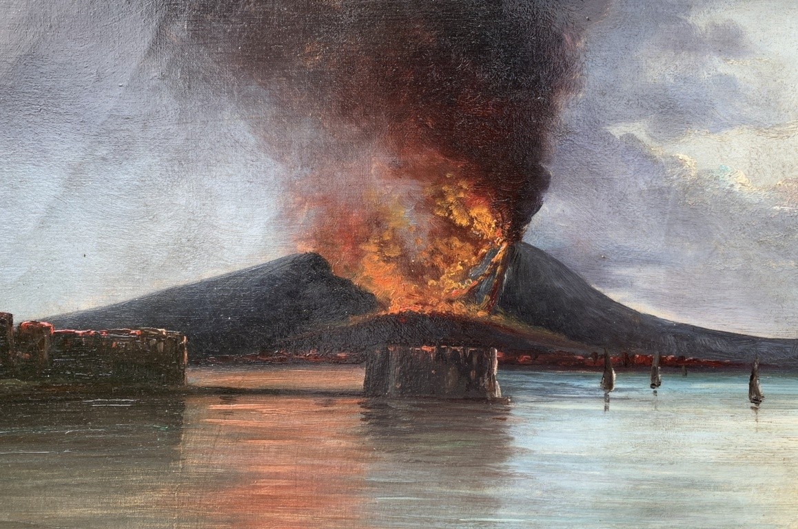 Italian Painter (19th Century) - Gulf Of Naples With Vesuvius Erupting.-photo-1
