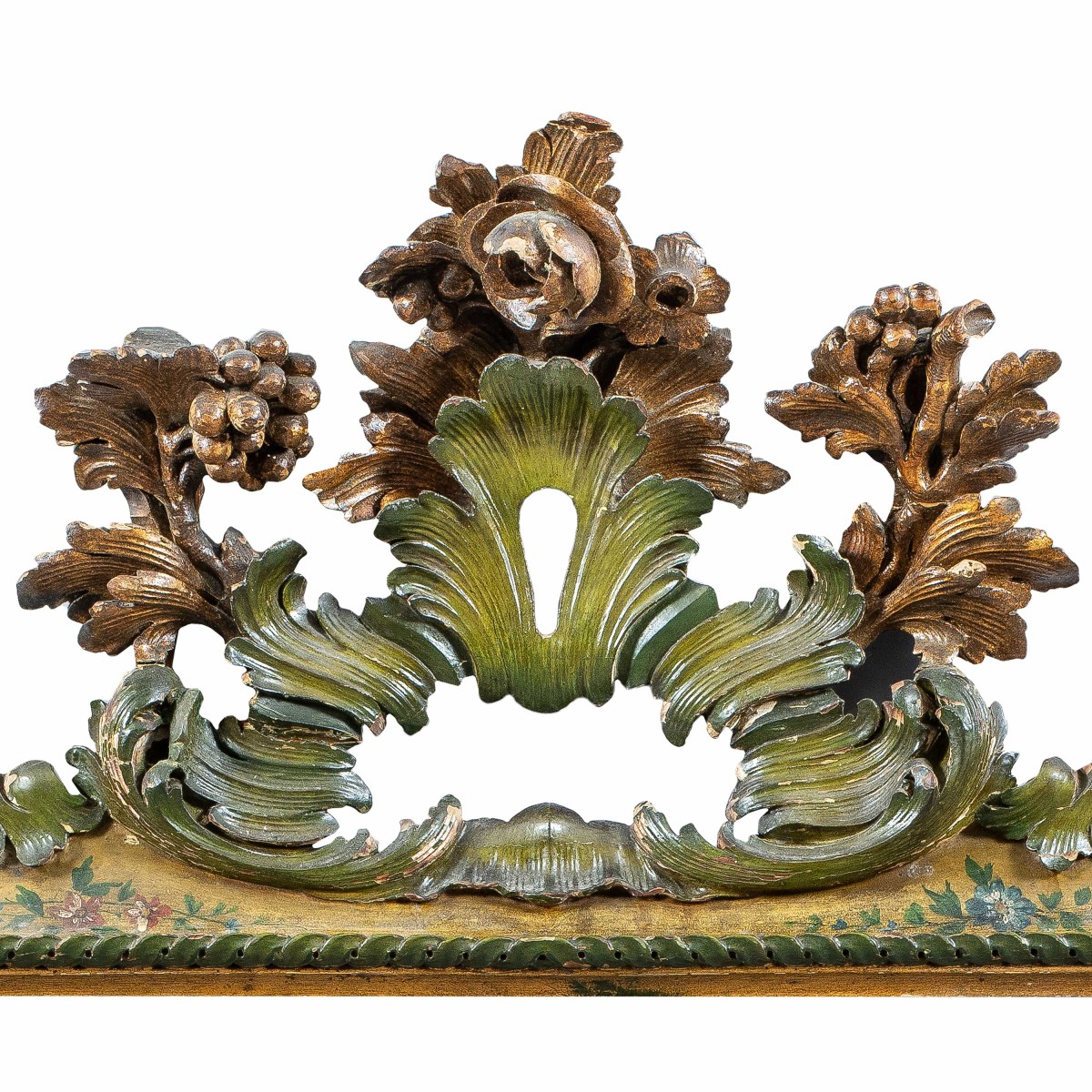 Carved, Lacquered And Painted Wooden Mirror. Venice, 19th Century.-photo-2