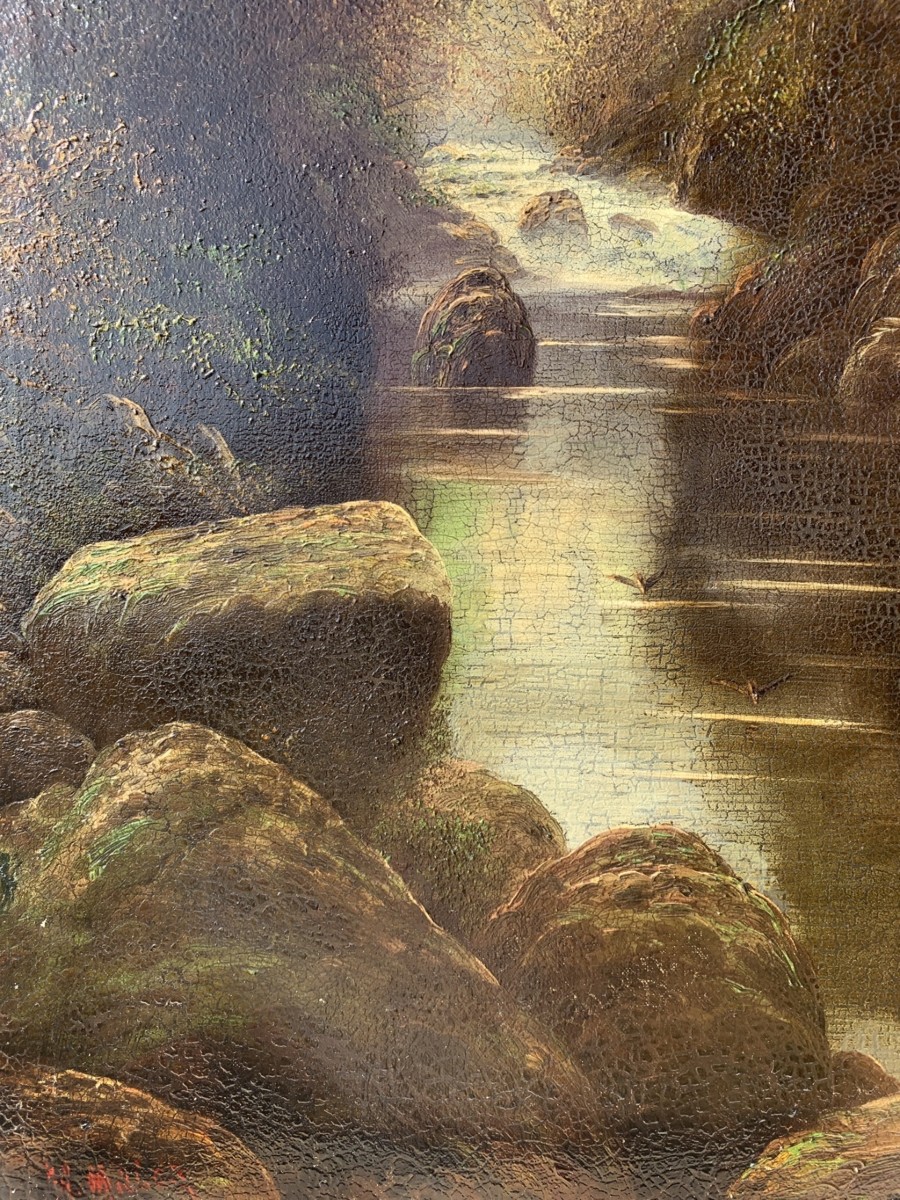 W. Miller (british, Late 19th Century) - Woodland Landscape With Stream.-photo-1