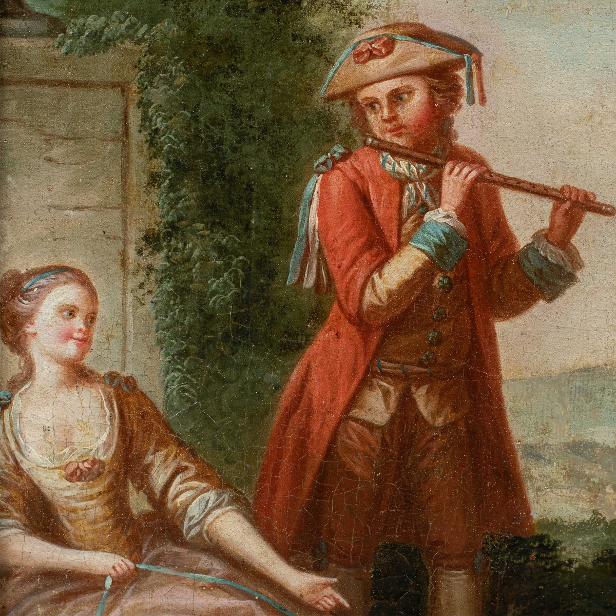 French Painter (18th Century) - Flute Player And Dog.-photo-2