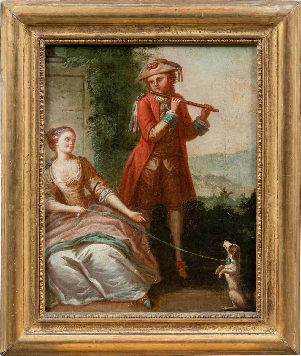 French Painter (18th Century) - Flute Player And Dog.