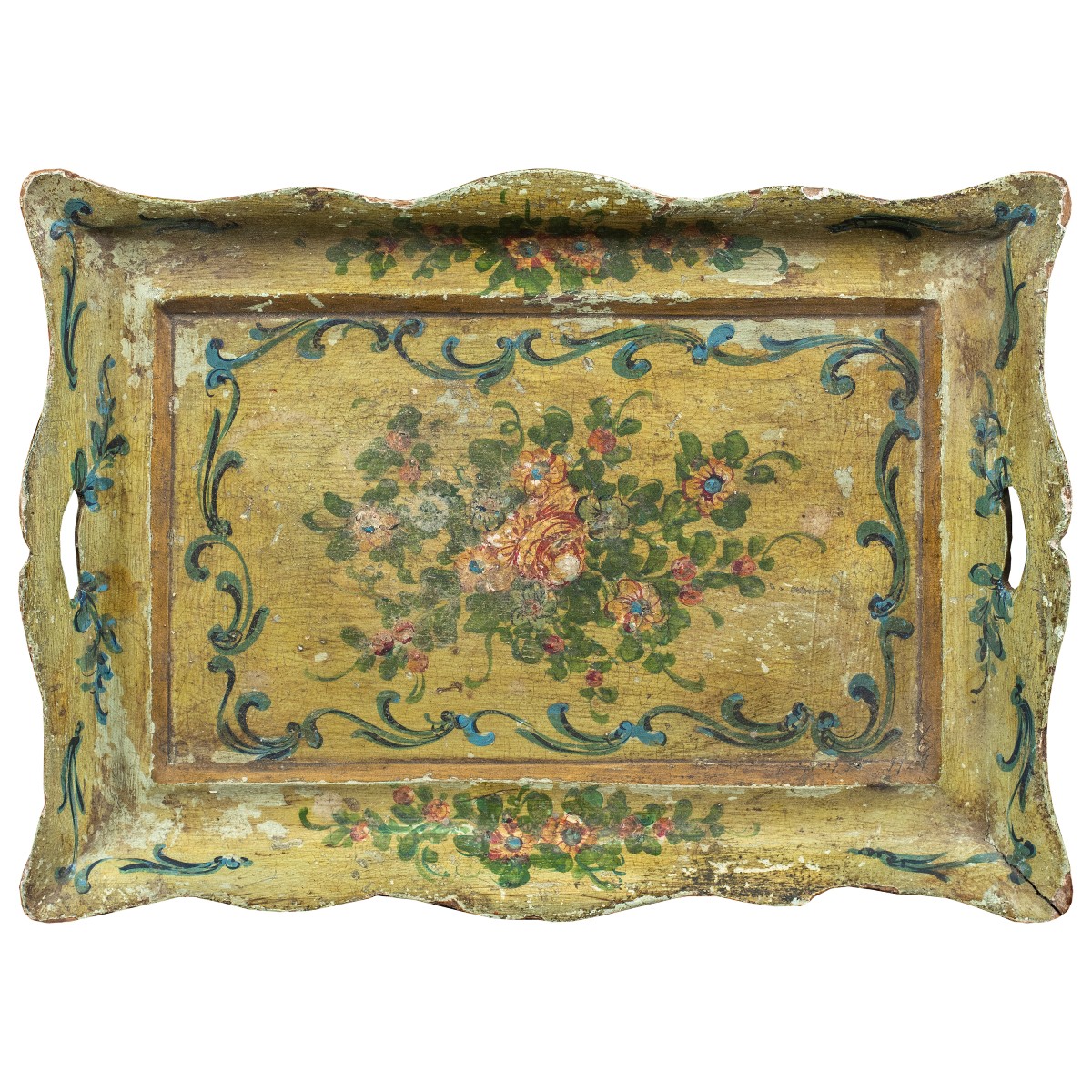 Lacquered And Painted Wooden Tray. Venice, 18th Century.