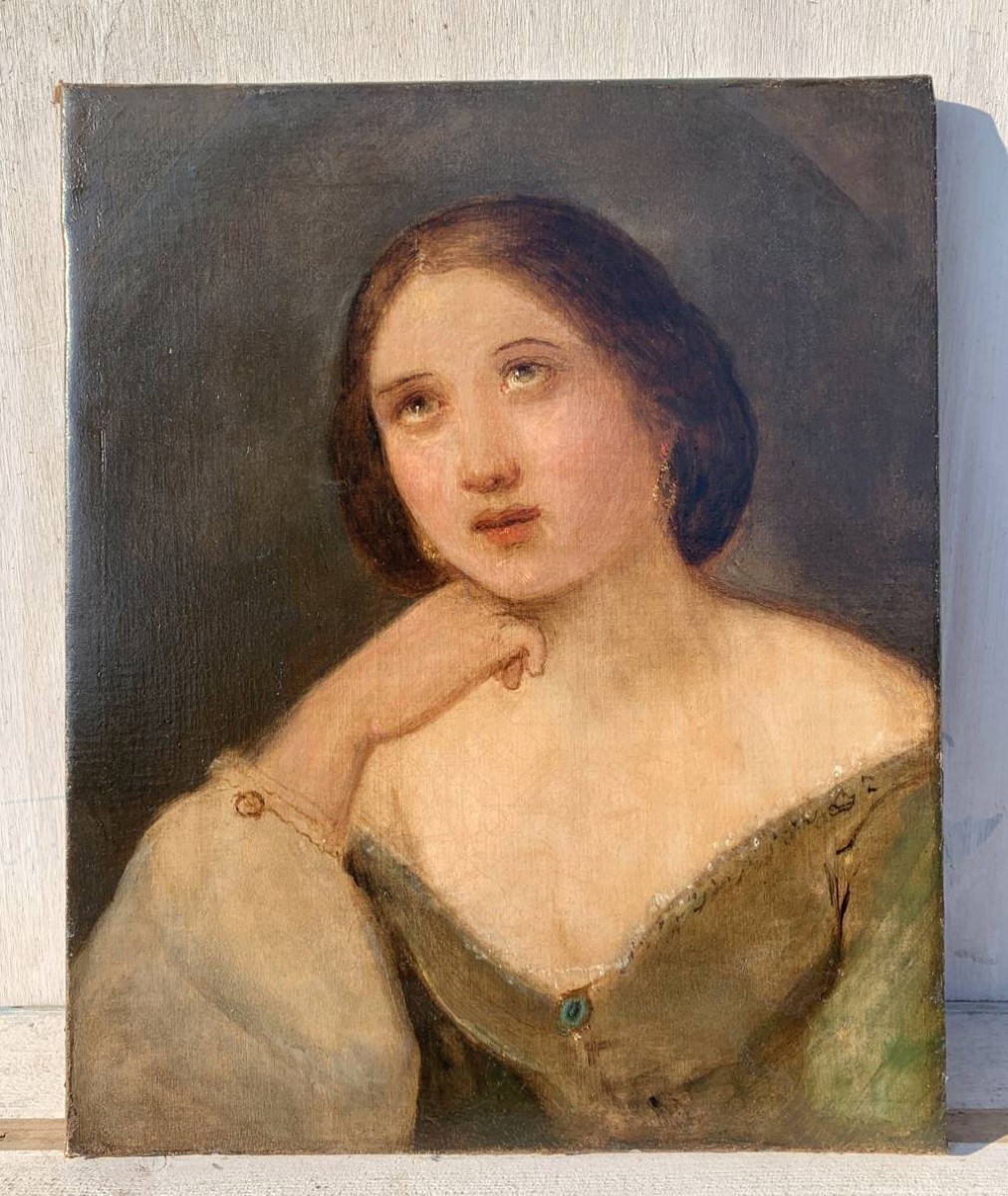 Peintre Romantique (début Du XIXe Siècle) - Jeune Fille Aux Boucles d'Oreilles.-photo-4