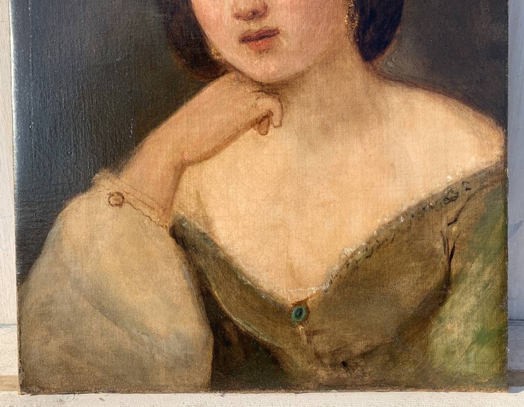 Peintre Romantique (début Du XIXe Siècle) - Jeune Fille Aux Boucles d'Oreilles.-photo-2