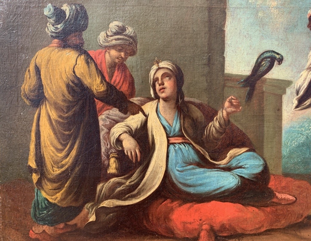 Venetian Painter (18th Century) - Turkish Nobles With Parrot And Musician.-photo-1
