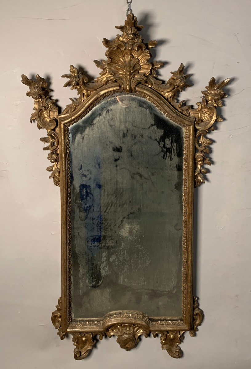 Carved And Gilded Wooden Mirror. Northern Italy, 18th Century.-photo-3