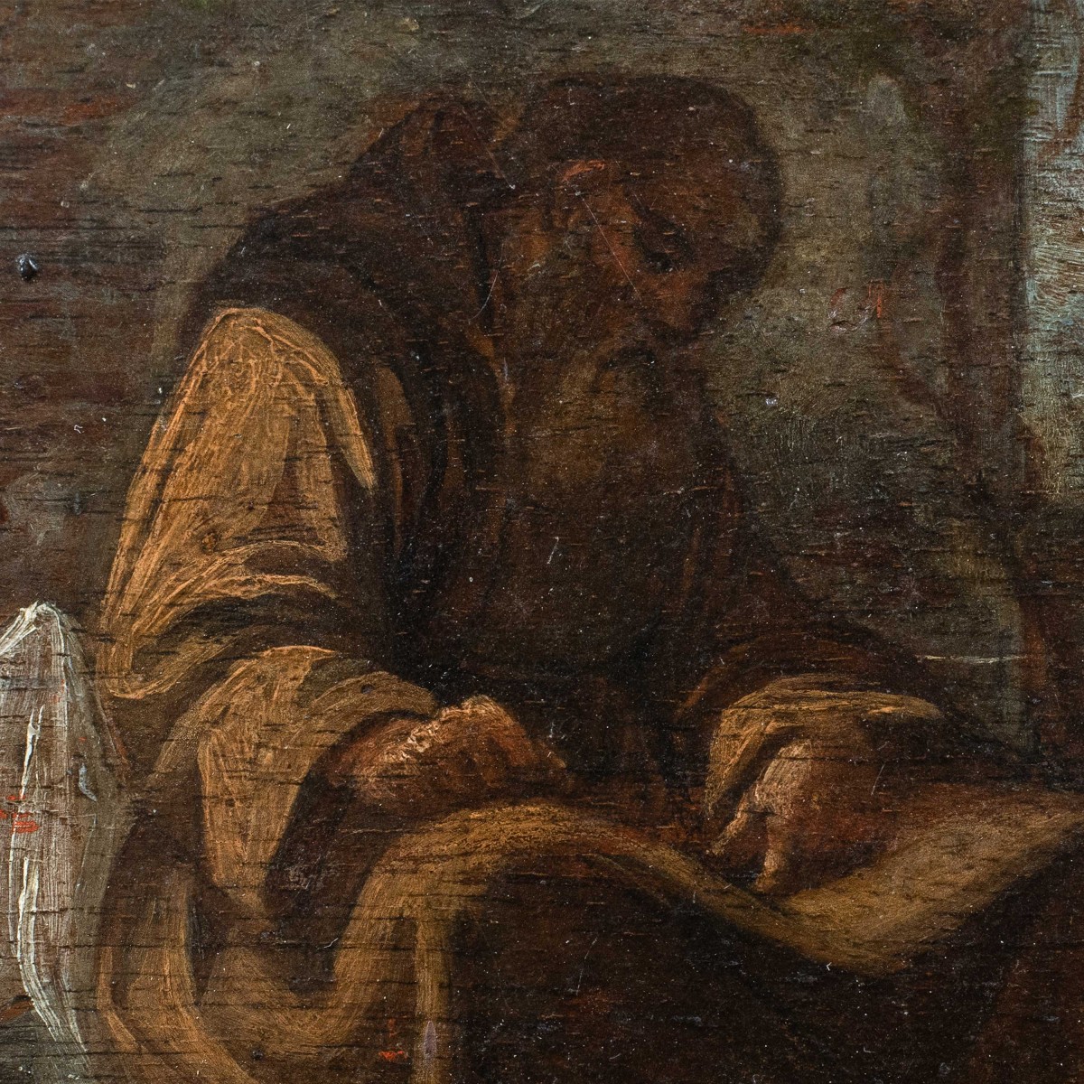 Peintre italien (XVIIe-XVIIIe siècles) - Moine franciscain pèlerin assis et écrivant -photo-2