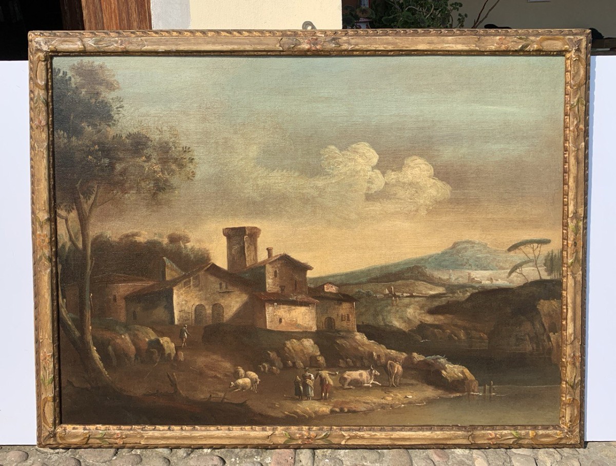 Francesco Tironi (Venise 1745 - Venise 1797) - Paysage vénitien avec bergers et troupeaux.-photo-4