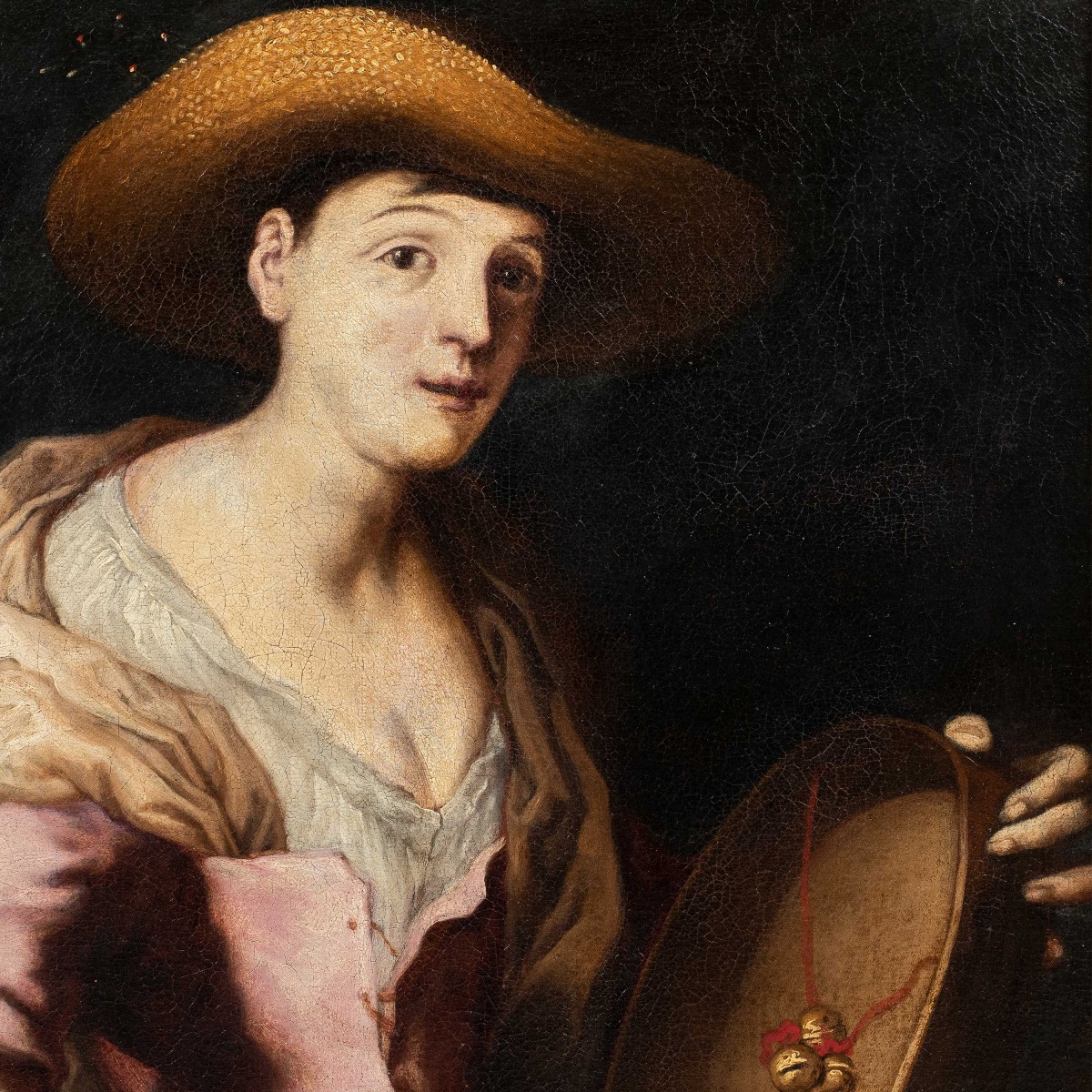 Antonio Zanchi (este 1631 - Venice 1722) - Peasant Woman With Tambourine.-photo-2
