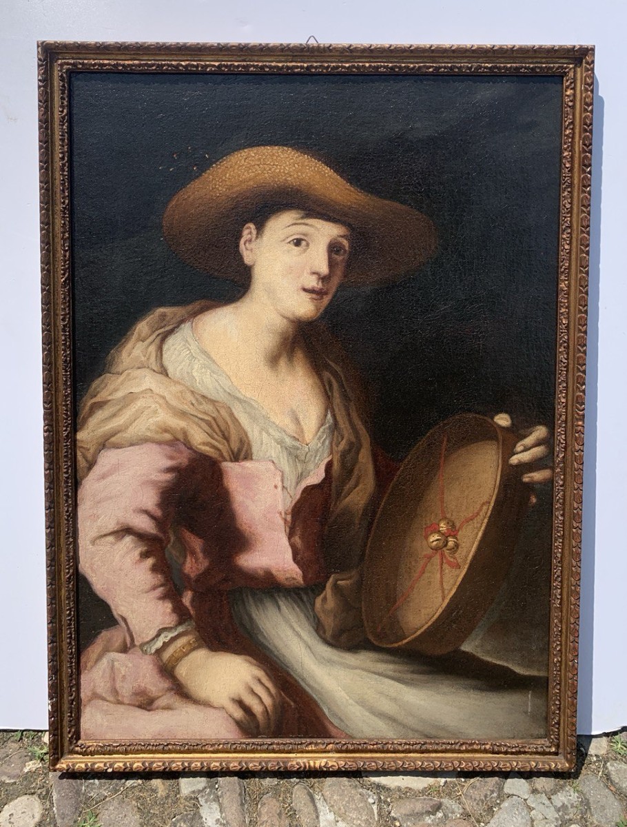 Antonio Zanchi (este 1631 - Venice 1722) - Peasant Woman With Tambourine.-photo-4