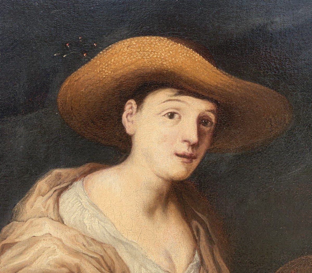 Antonio Zanchi (este 1631 - Venice 1722) - Peasant Woman With Tambourine.-photo-1