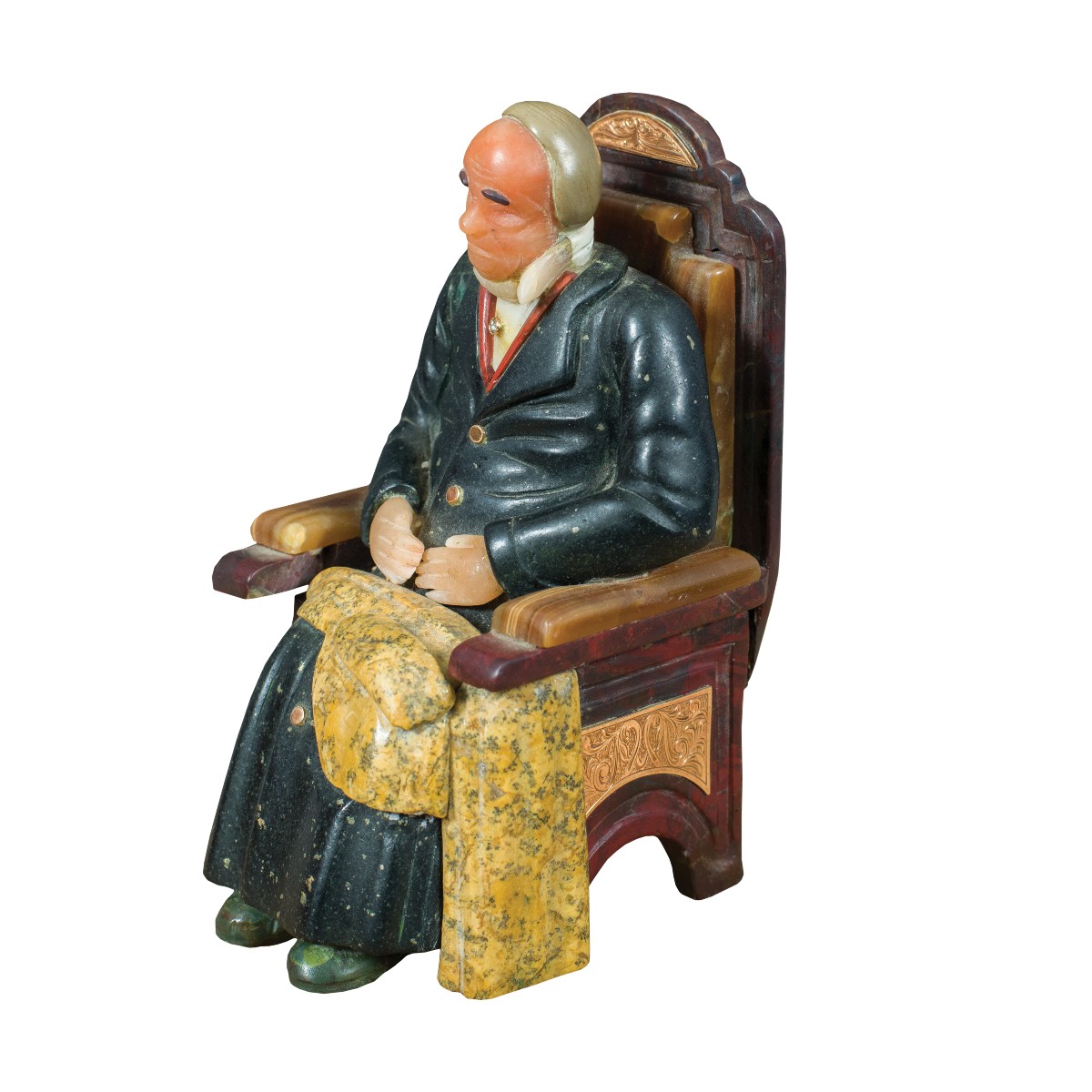 Sculpture In Different Marbles And Semiprecious Stones - Seated Old Man. Probably Russia XIX-xx-photo-3