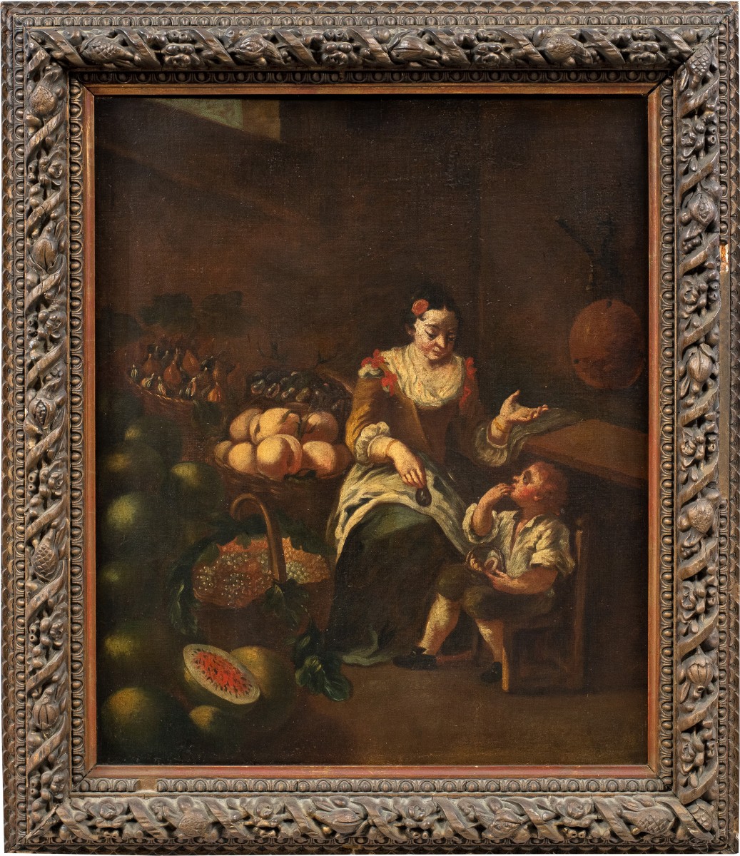 Peintre italien (XVIIIe siècle) - La vendeuse de fruits.