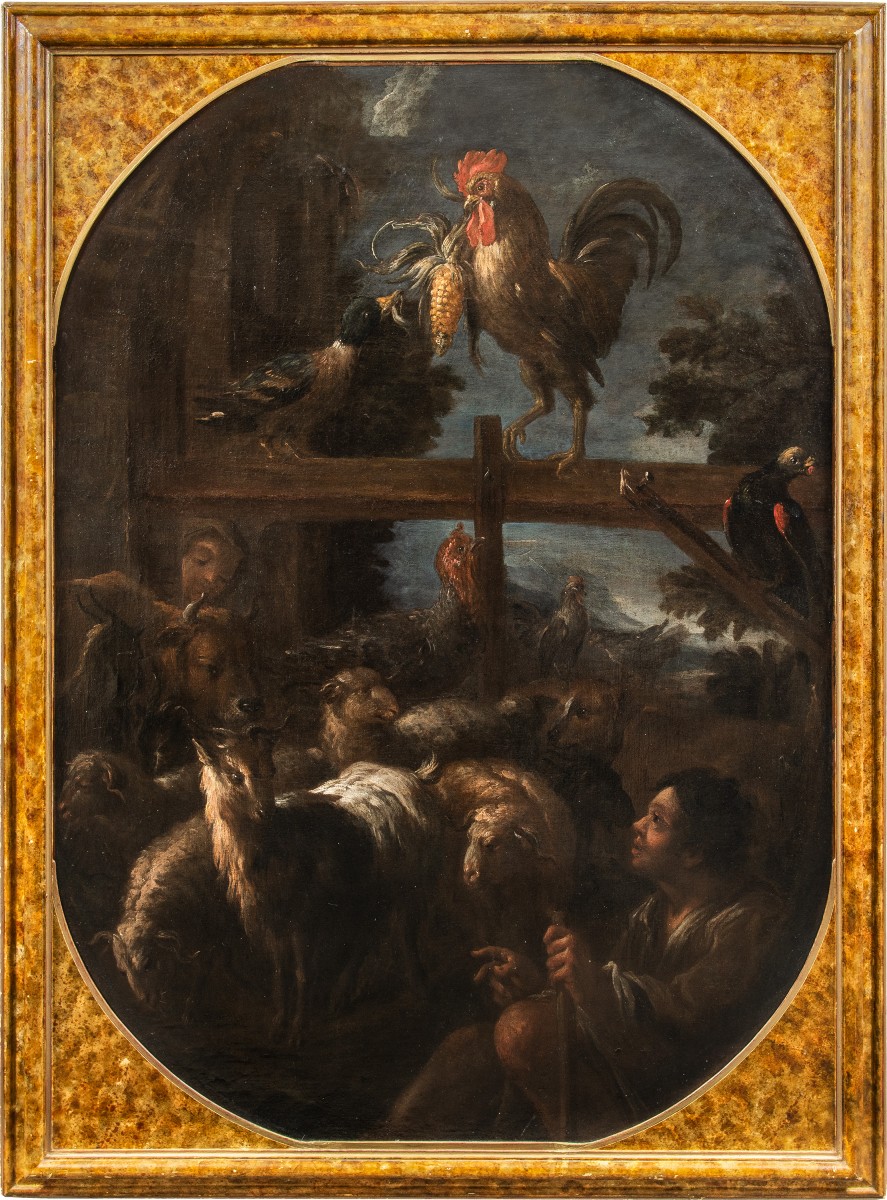 Felice Boselli (Plaisance 1650 - Parme 1732) - Berger avec troupeau et gibier.