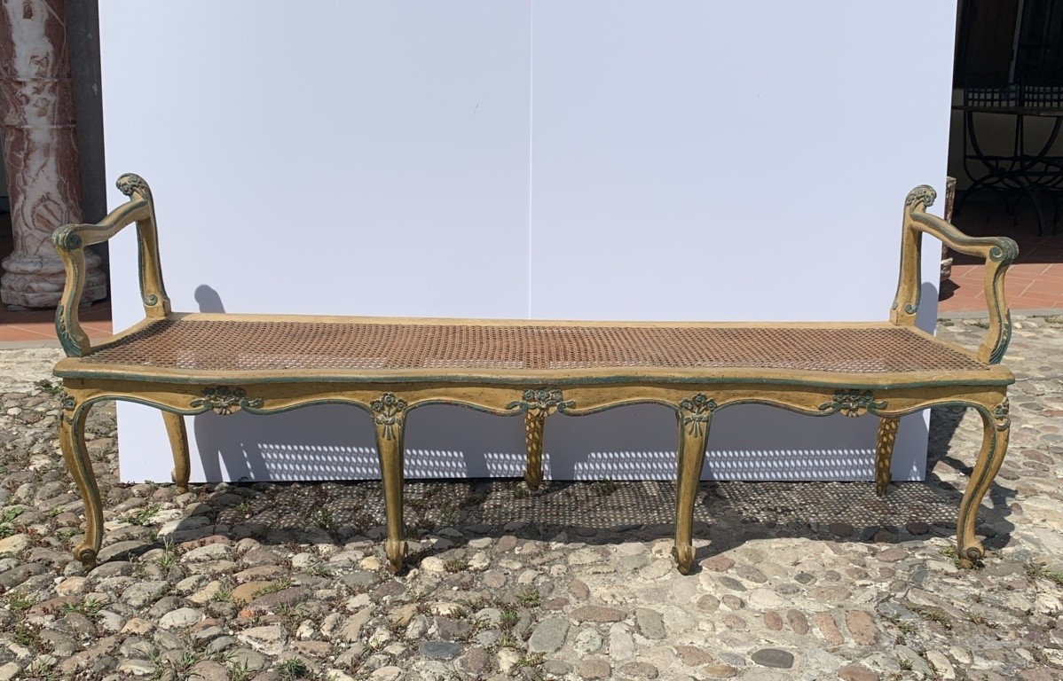 Bench In Lacquered And Painted Wood. Venice, 18th Century.-photo-3