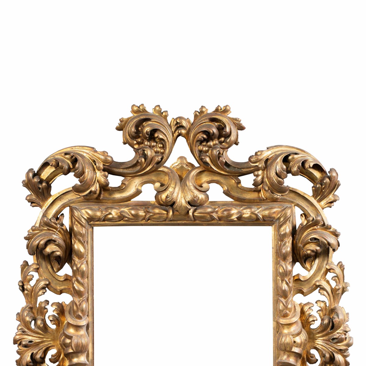 Grand cadre de style baroque en bois sculpté et doré. Bologne, fin du XIXe siècle.-photo-2