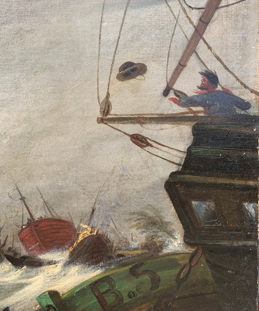 Peintre français (fin du XIXe siècle) - Mer agitée.-photo-2