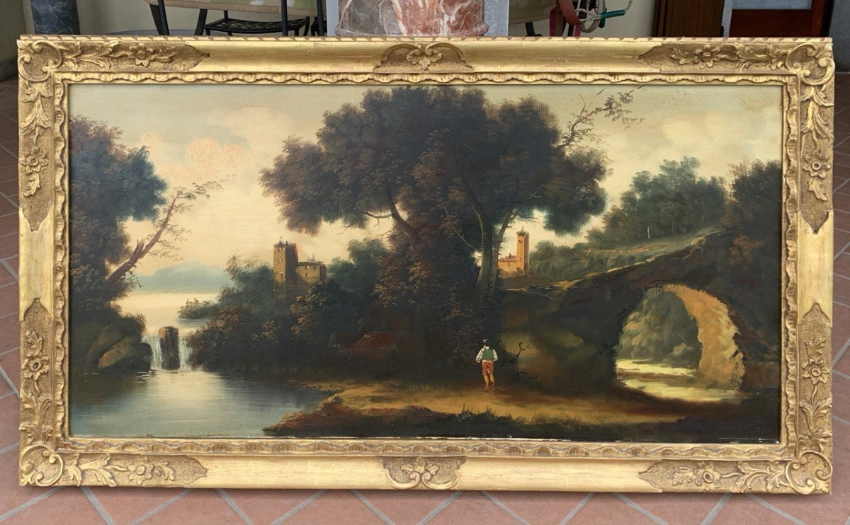 Italian Painter (19th-20th Century) - River Landscape With Forest And Town.-photo-4