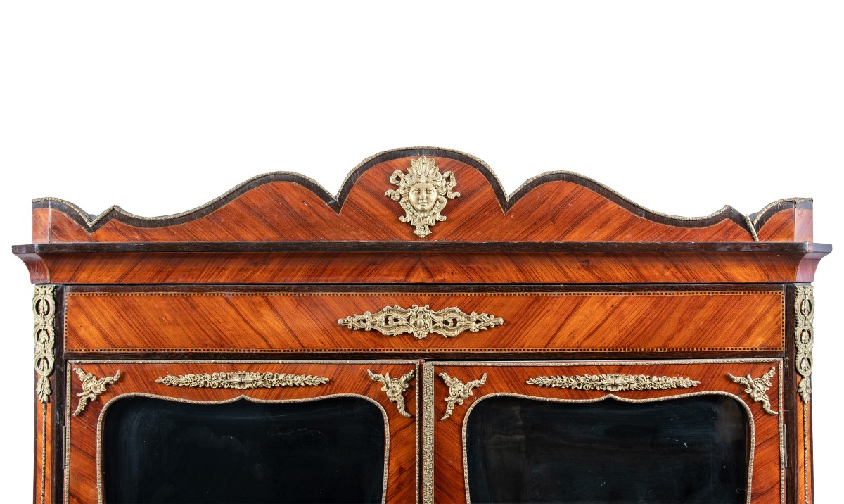 Display Cabinet Veneered In Various Woods. France, Late 19th Century.-photo-3
