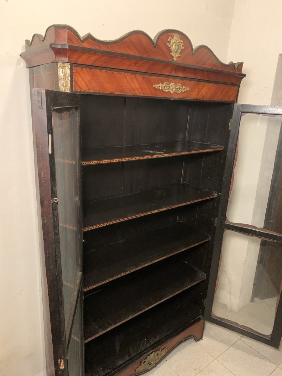 Display Cabinet Veneered In Various Woods. France, Late 19th Century.-photo-1