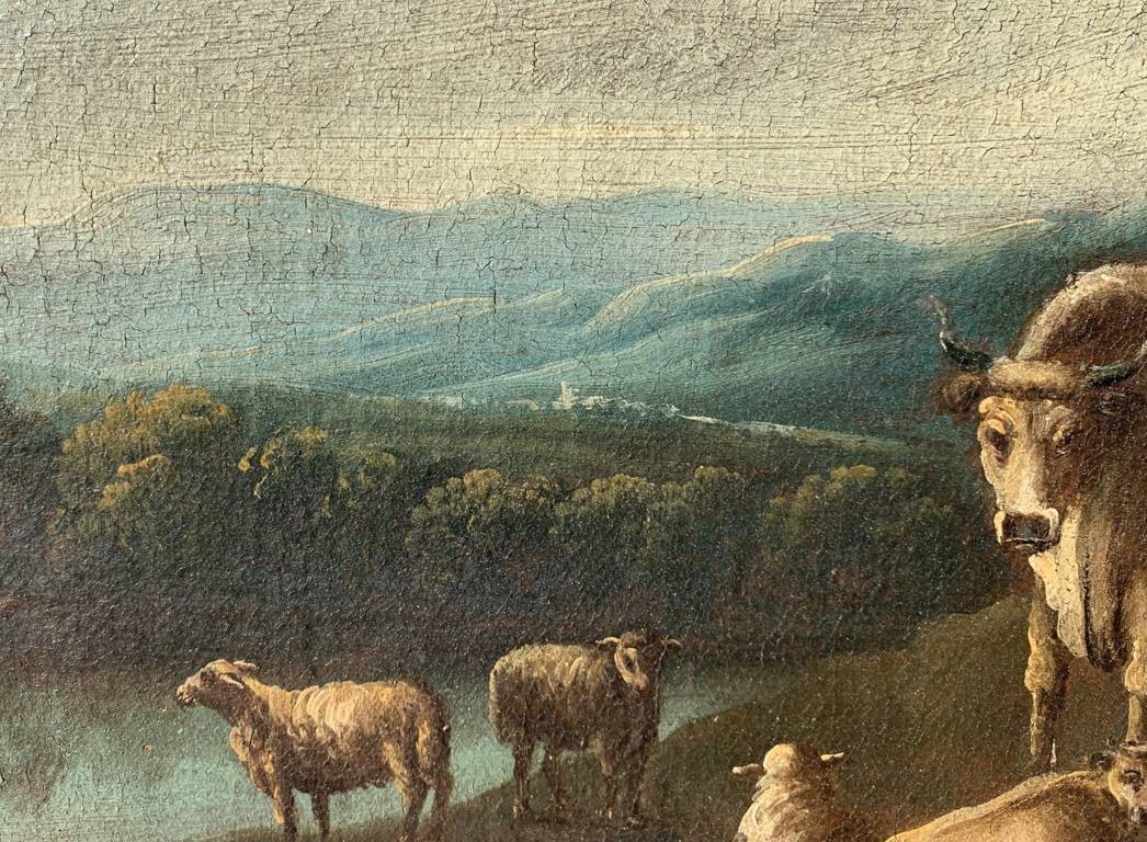Peintre italien (XVIIIe siècle) - Paysage arcadien avec bergers et troupeau.-photo-2