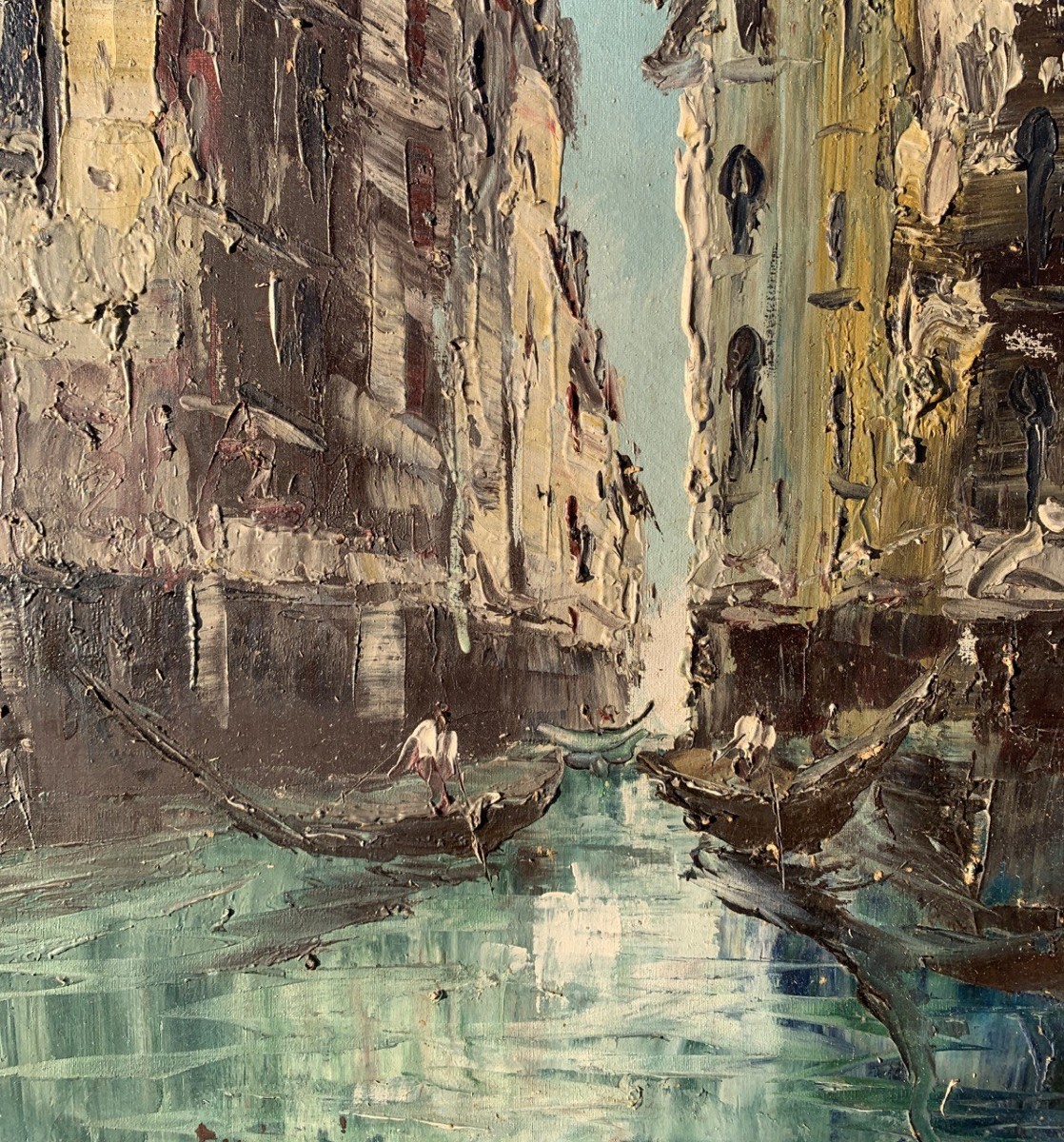 Peintre vénitien (début du XXe siècle) - Vue de Venise avec canal et gondoles.-photo-1
