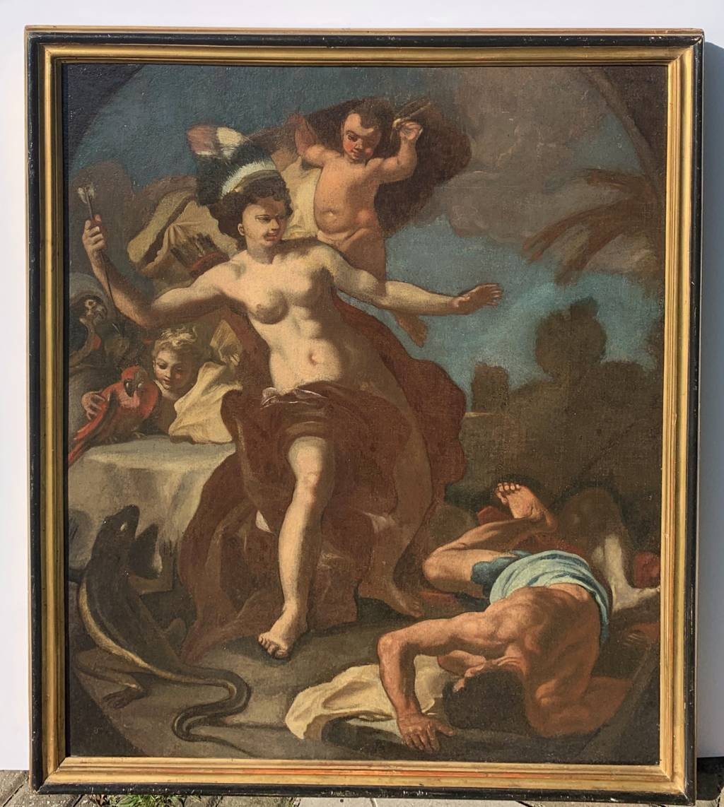 Atelier de Francesco Solimena (Canale di Serino 1657 - Barra 1747) - Allégorie de l'Amérique.-photo-4