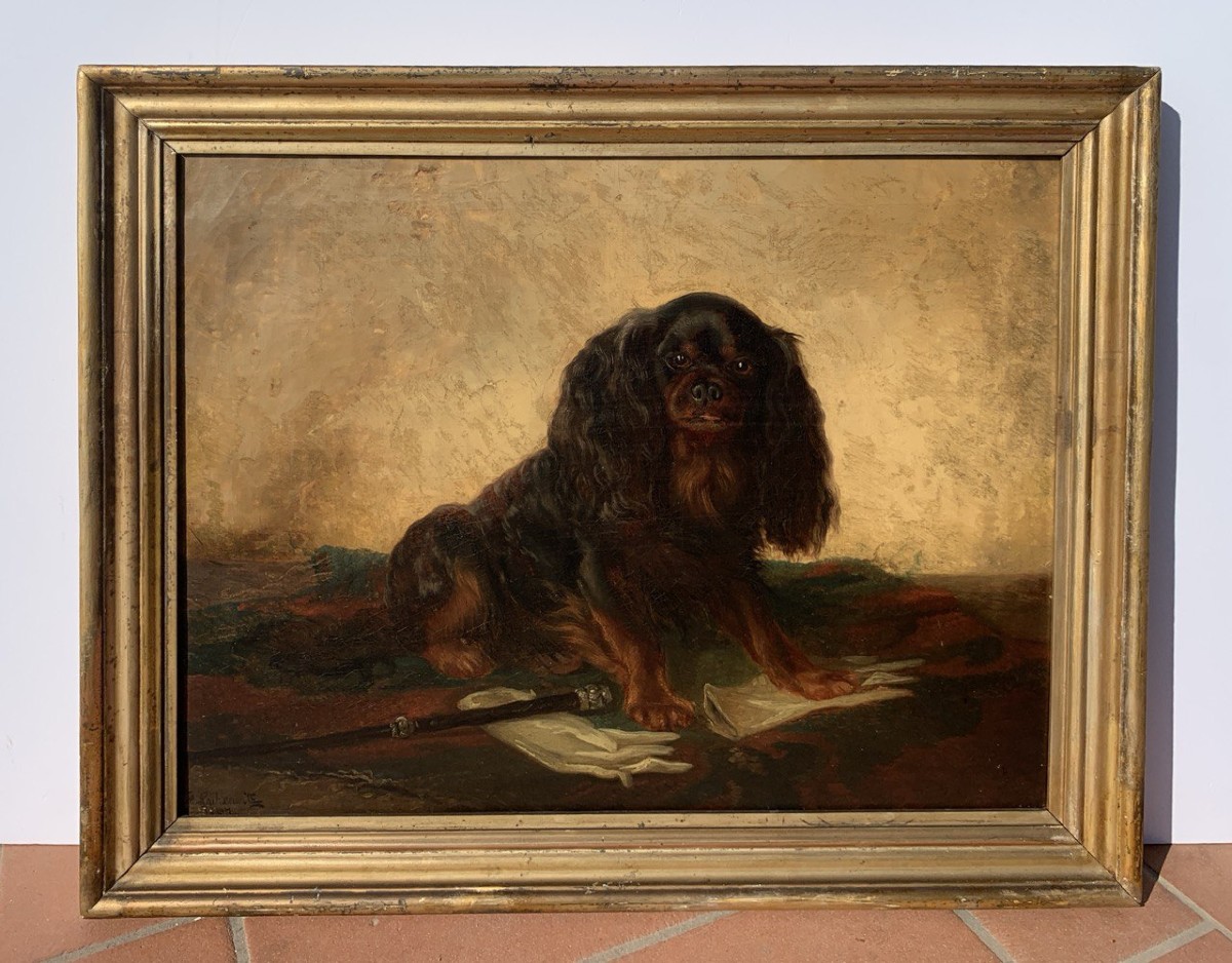Peintre anglais (XIXe siècle) - Chien Cavalier King Charles.-photo-1