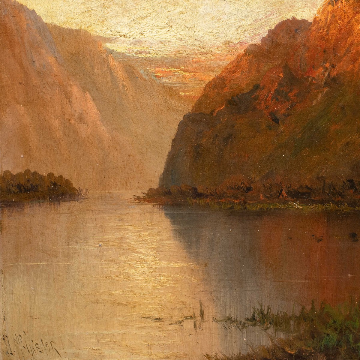 Peintre britannique (fin du XIXe siècle) - Vue du Loch Lomond au coucher du soleil.-photo-2